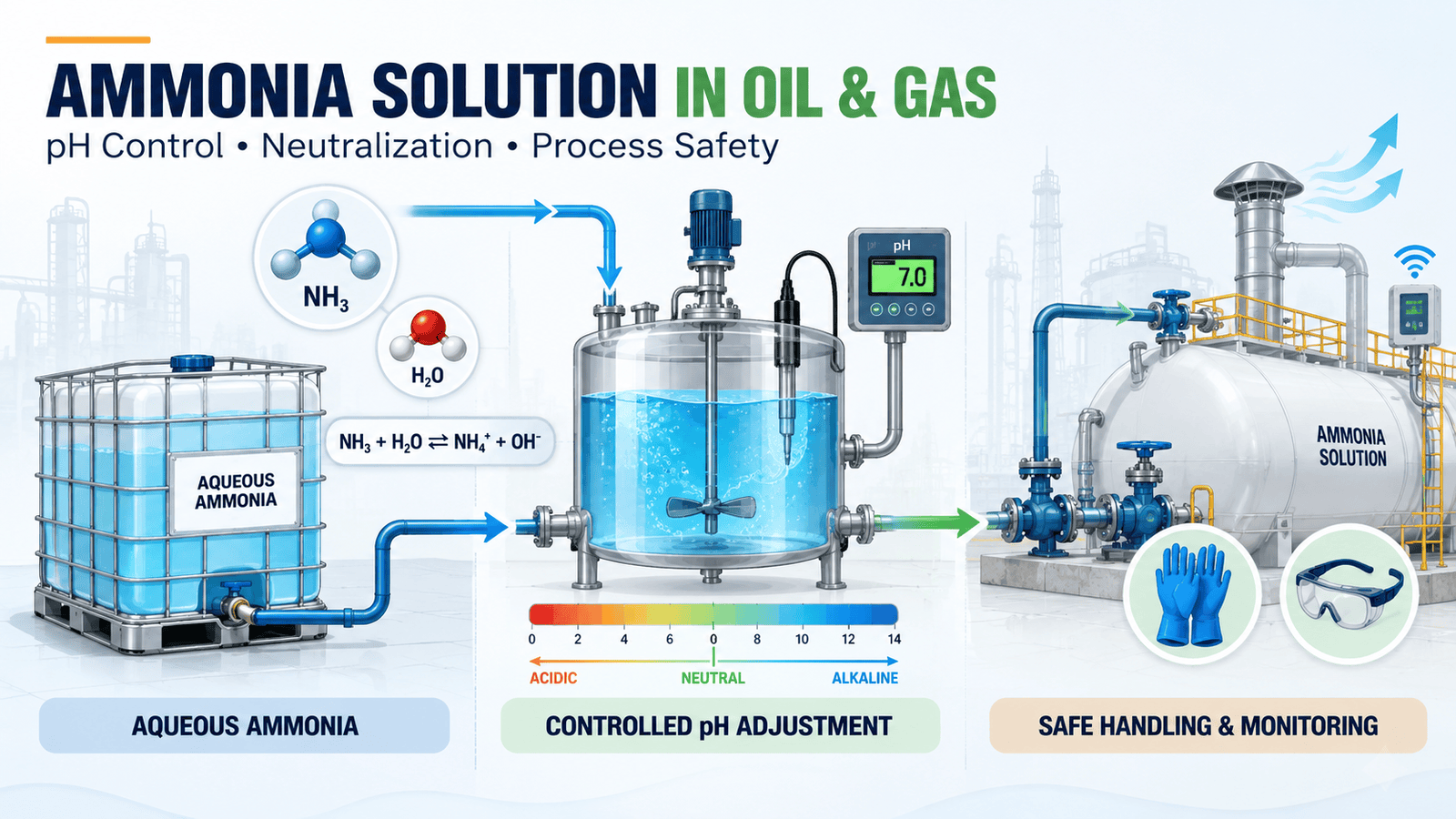 Ammonia Solution in Oil & Gas: pH Control, Neutralization & Process Safety